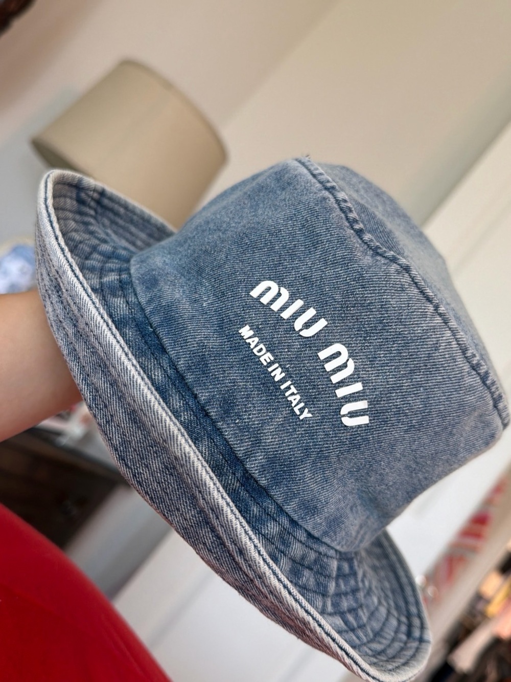 Miu Miu Light Blue Denim Kids' Bucket Hat with White Logo